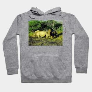 African Wildlife Photography Rhinoceros Couple Hoodie